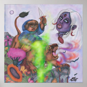 Affiche Aquarelle Imaginaire Love Eros équitation Lioness