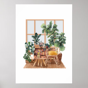 Affiche Aquarelle intérieure et plantes