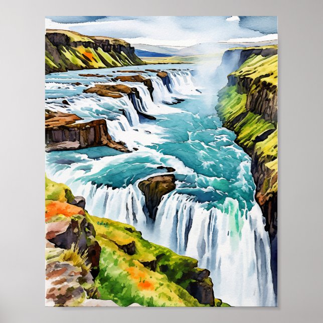 Affiche Aquarelle Islande Gullfoss (Devant)