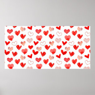 Affiche Aquarelle isolée illustrée rouge coeur d'amour pa