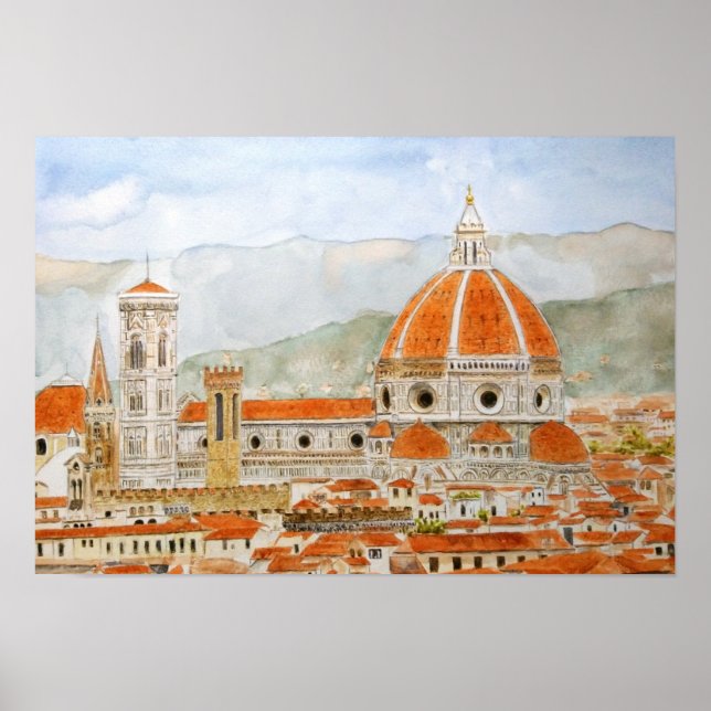 Affiche aquarelle italie florence, peinture duomo (Devant)