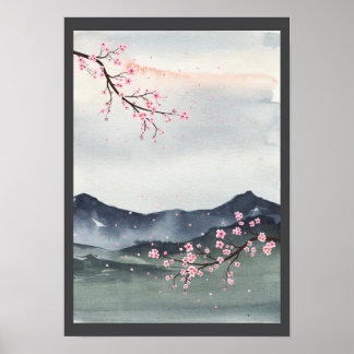 Affiche Aquarelle Japon paysage
