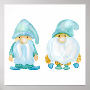 Affiche Aquarelle Jardin Peint Gnomes