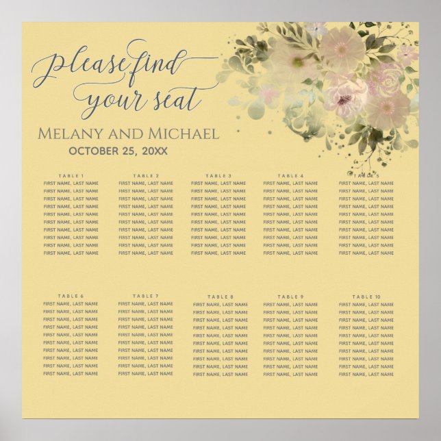 Affiche Aquarelle jaune clair jaune clair boho floral tend (Devant)