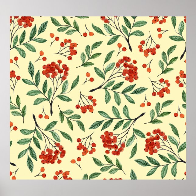 Affiche Aquarelle jaune Rowan Motif sans couture (Devant)