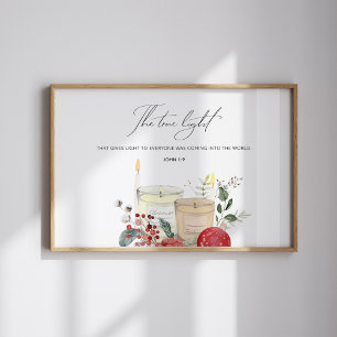 Affiche Aquarelle Jean 1:9 verset de la bible de Noël