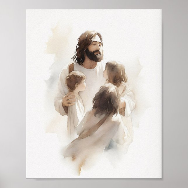 Affiche Aquarelle Jésus - Décor Maison Chrétienne (Devant)