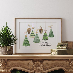 Affiche Aquarelle Joyeux ornement vert de Noël