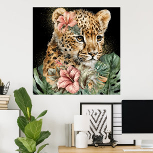 Affiche Aquarelle Jungle Bébé Animaux Floral Art