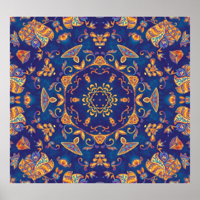 Affiche Aquarelle Kaleidoscope Mandala Oriental Design. (Devant)