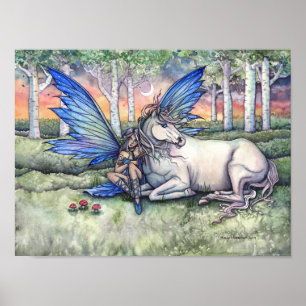 Affiche Aquarelle Kindred Fairy et Unicorn Imaginaire Art