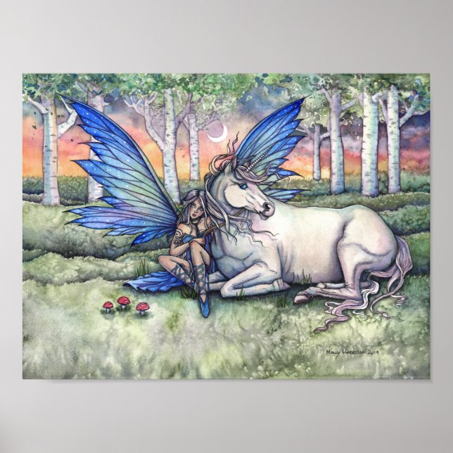 Affiche Aquarelle Kindred Fairy et Unicorn Imaginaire Art (Devant)