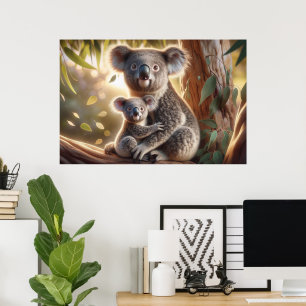 Affiche Aquarelle Koala et bébé Joey dans une peinture d'a
