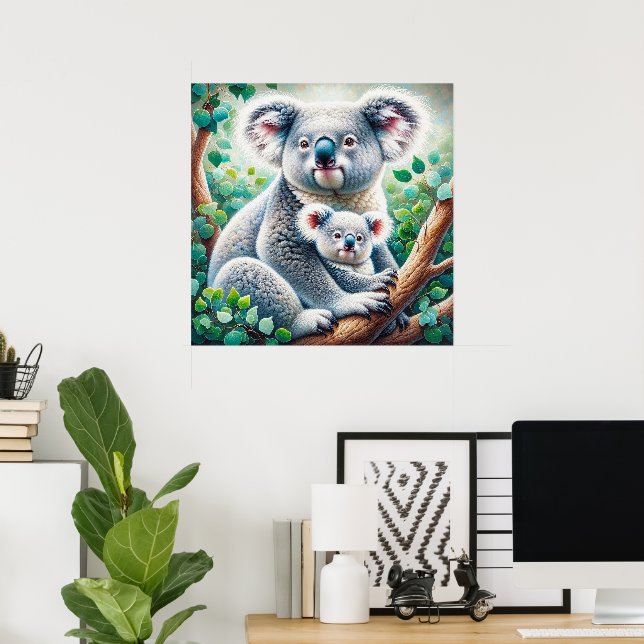 Affiche Aquarelle Koala et bébé Joey dans une peinture d'a (Bureau à domicile)