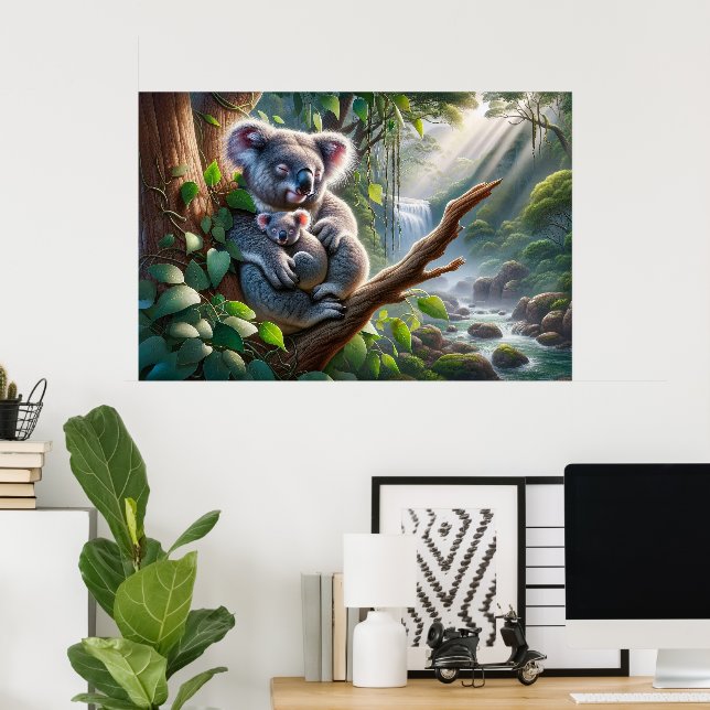 Affiche Aquarelle Koala et bébé Joey dans une peinture d'a (Bureau à domicile)