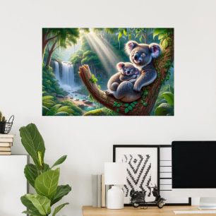 Affiche Aquarelle Koala et bébé Joey dans une peinture d'a