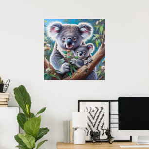 Affiche Aquarelle Koala et bébé Joey dans une peinture d'a