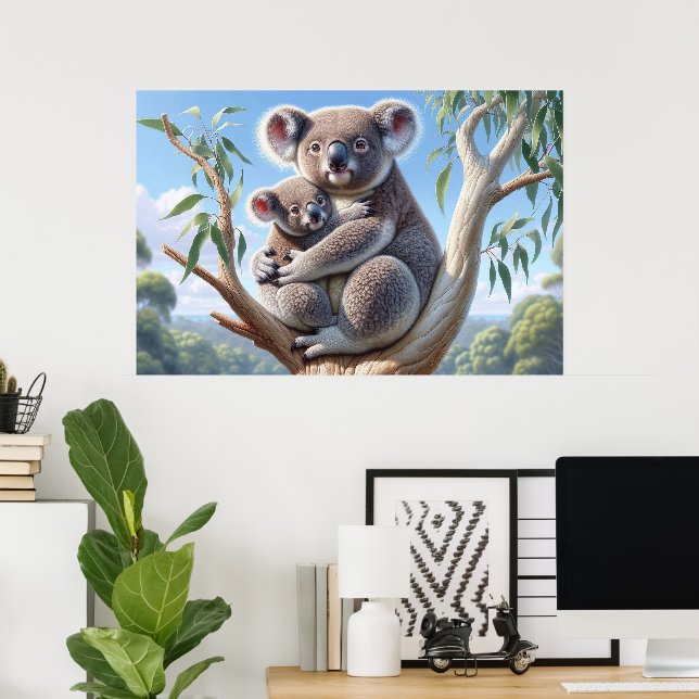 Affiche Aquarelle Koala et bébé Joey dans une peinture d'a (Bureau à domicile)