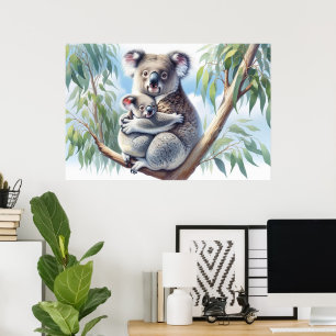 Affiche Aquarelle Koala et bébé Joey dans une peinture d'a