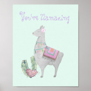 Affiche Aquarelle Lama Mignon - Vous êtes Lamazing Filles