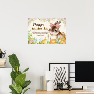 Affiche Aquarelle Lapin floral avec noeud Jour de Pâques j
