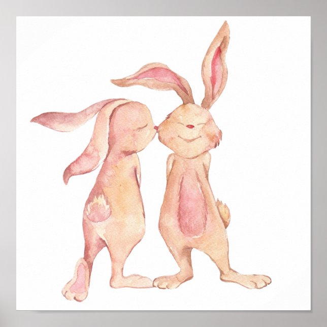 Affiche Aquarelle lapin peint lapin amour mignon (Devant)