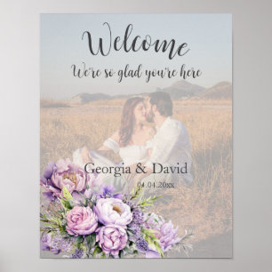 Affiche Aquarelle Lavender Peony Mariage Bienvenue Photo