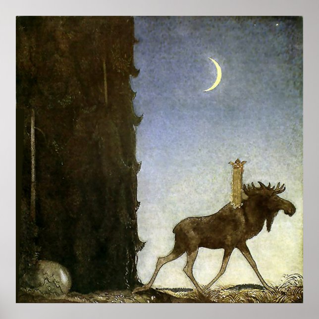 Affiche Aquarelle "Leap the Elk" par John Bauer (Devant)