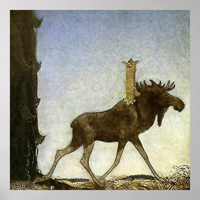 Affiche Aquarelle "Leap the Elk" par John Bauer (Devant)