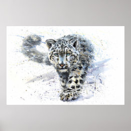 Affiche Aquarelle léopard des neiges