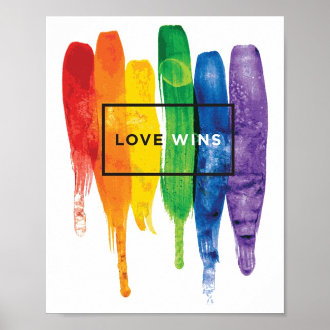 Affiche Aquarelle LGBT L'amour gagne Rainbow Paint Typogra (Devant)