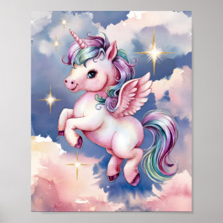 Affiche Aquarelle Licorne Fille Chambre Enfants
