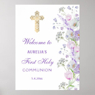 Affiche Aquarelle Lilac Fleurs Première communion Accueil