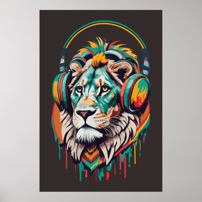 Affiche Aquarelle Lion Jamaïque Musique Rasta (Devant)
