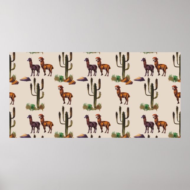 Affiche Aquarelle llama alpaga faune sans soudure motif (Devant)