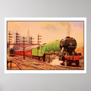 Affiche Aquarelle locomotive vintage Flying Scotsman