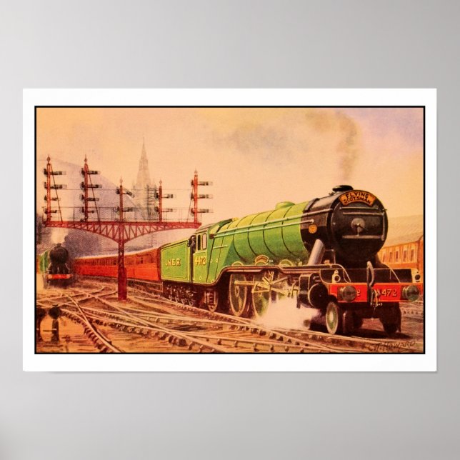 Affiche Aquarelle locomotive vintage Flying Scotsman (Devant)