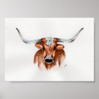 Affiche Aquarelle Longhorn