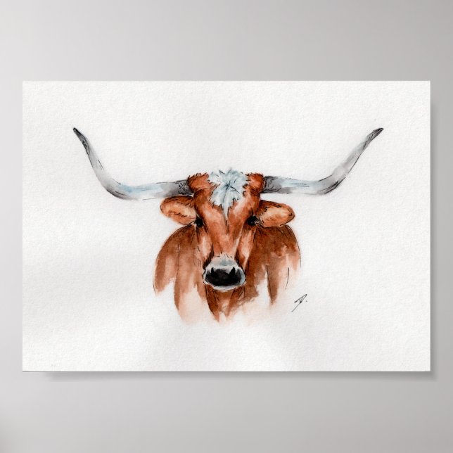 Affiche Aquarelle Longhorn (Devant)