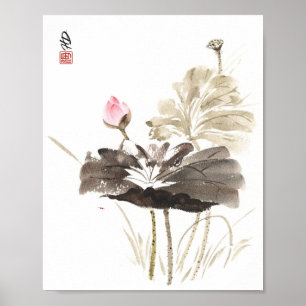 Affiche aquarelle Lotus de l'Éveil Silencieux