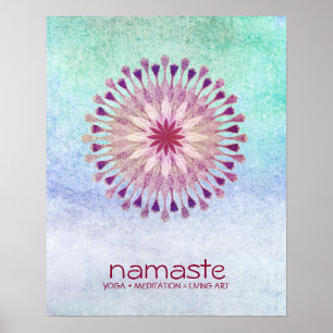 Affiche Aquarelle Lotus Fleur Namaste Méditation Yoga