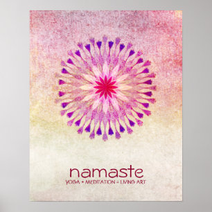 Affiche Aquarelle Lotus Fleur Namaste Méditation Yoga