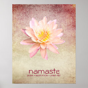 Affiche Aquarelle Lotus Fleur Namaste Yoga Méditation Po