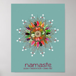 Affiche Aquarelle Lotus Fleur Namaste Yoga Méditation Po