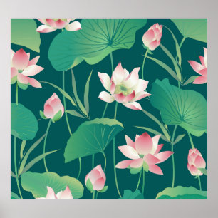 Affiche Aquarelle lotus : fleurs vintages sans soudure.
