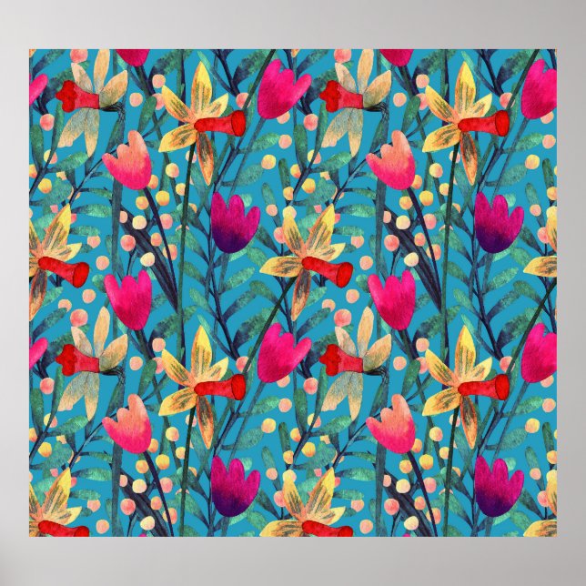 Affiche Aquarelle Lumineuse : Design Floral Sans Maille. (Devant)