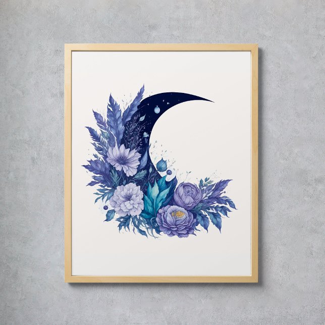 Affiche Aquarelle Lune Mystique Céleste Violet Floral (Watercolor Moon Mystical Celestial Floral Purple Poster
)