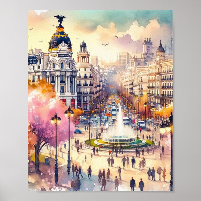 Affiche Aquarelle Madrid Espagne (Devant)