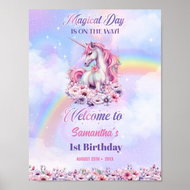 Affiche Aquarelle Magique Unicorn Pastel Rainbow Anniversa (Devant)