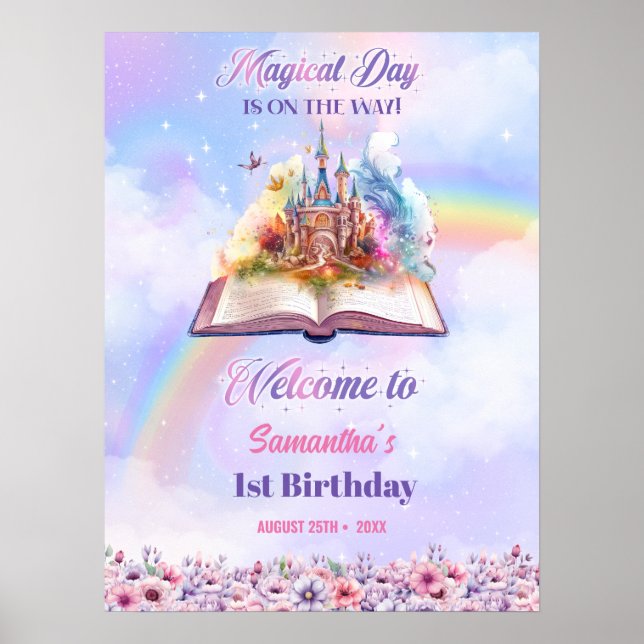 Affiche Aquarelle Magique Unicorn Pastel Rainbow Anniversa (Devant)